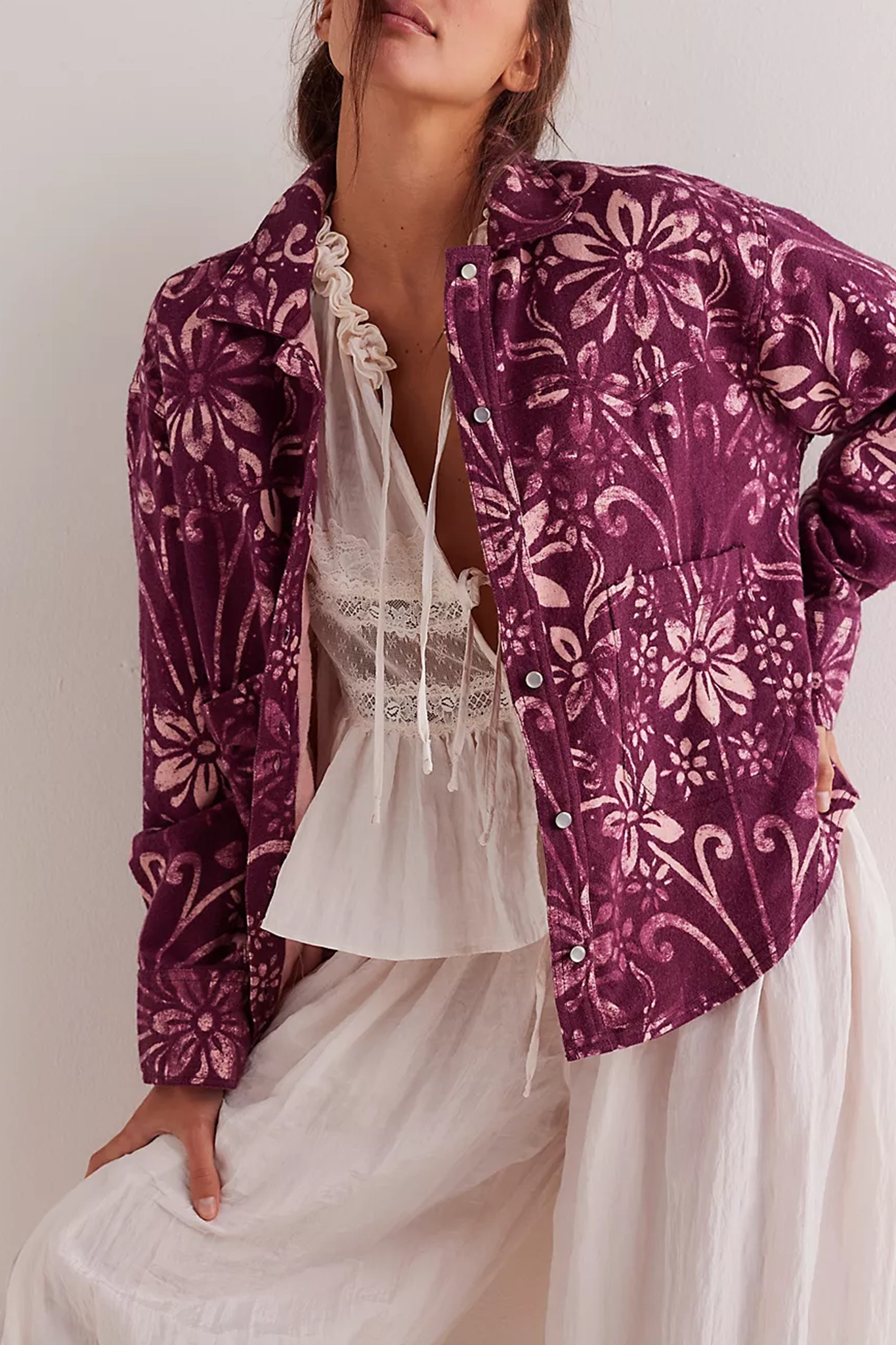 Floral Pattern Button Front Shirt - FIFELLE