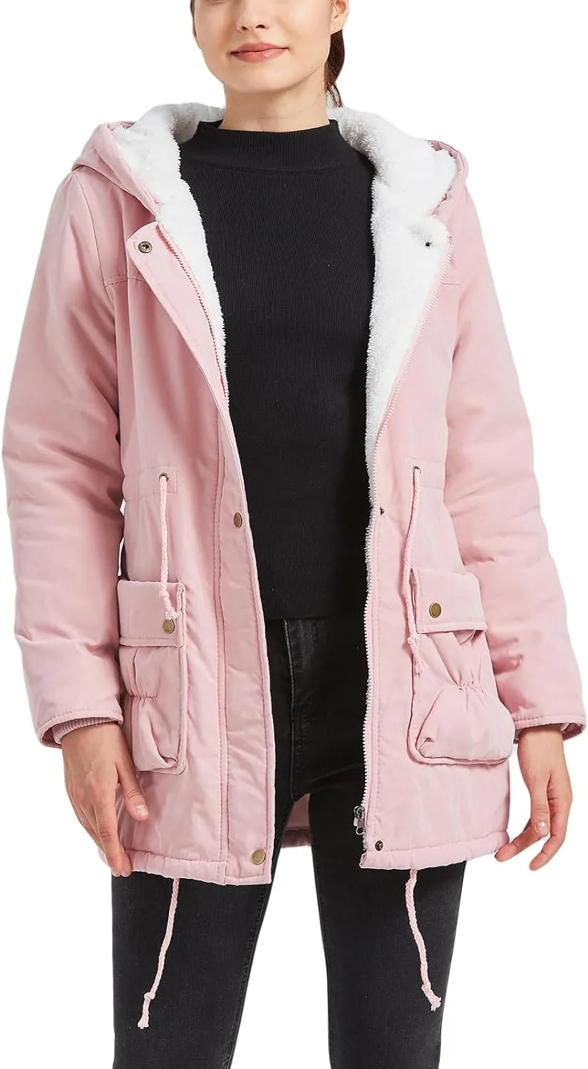 Women's Winter Mid Length Thick Warm Faux Lamb Wool Lined Jacket Coat