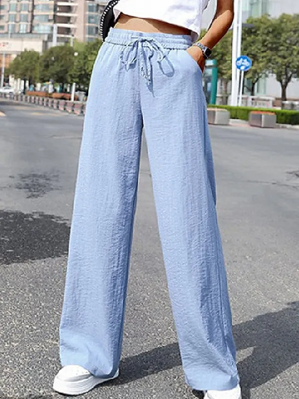 Women's Wide Leg Pants Trousers Baggy Full Length Pocket Baggy Micro-elastic High Waist Fashion Streetwear Street Daily Black White M L Summer Spring