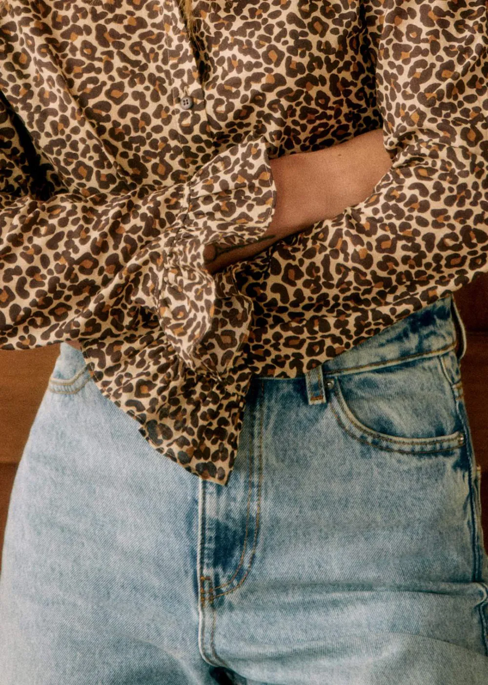 Beige Leopard Print Long Sleeve Shirt