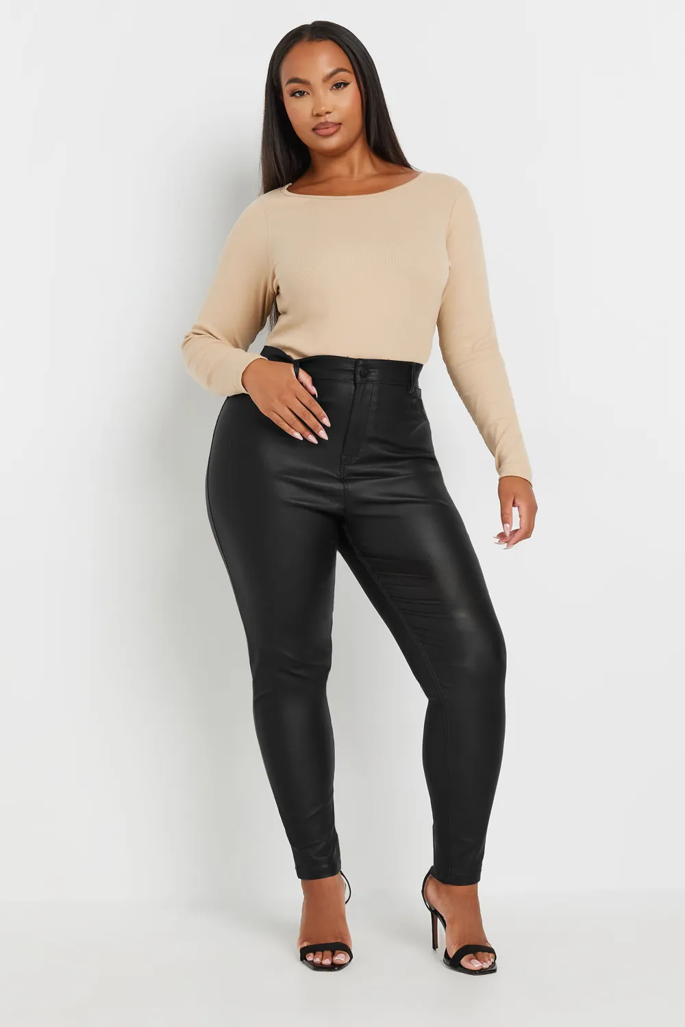 YOURS Curve Black Coated Skinny Stretch AVA Jeans