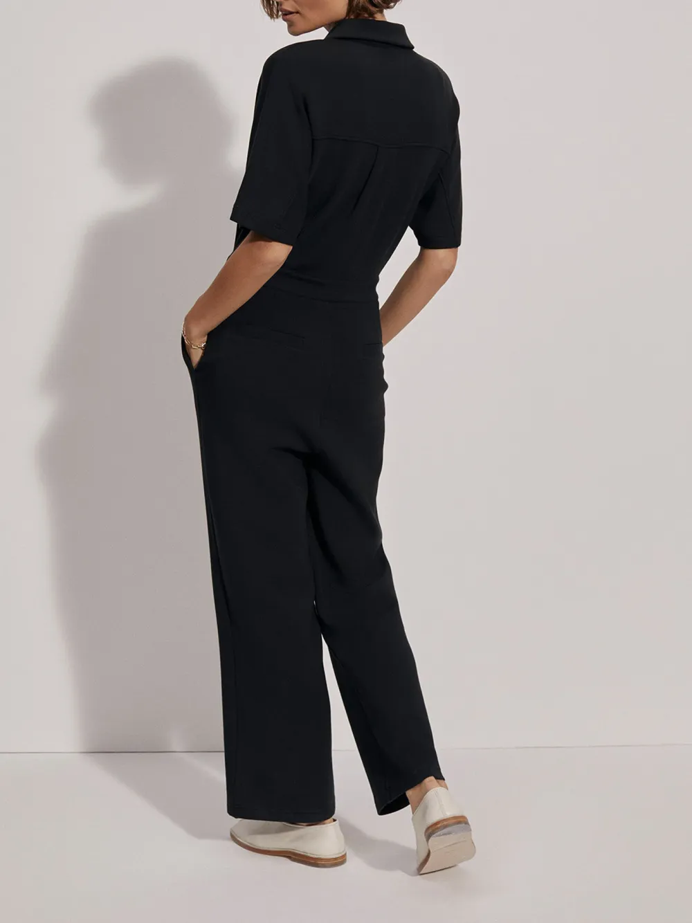 Casual Short-Sleeve Zip-Up Straight-Leg Jumpsuit