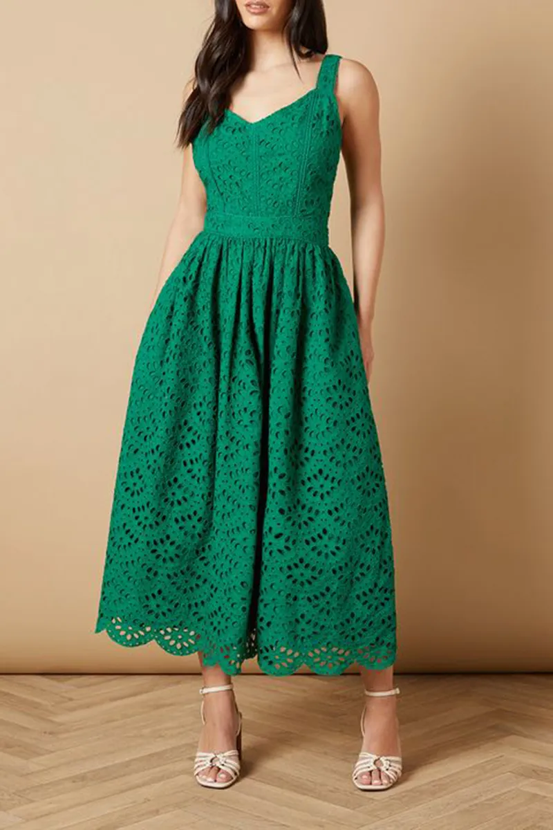 Casual Style Embroidered Broderie Dress