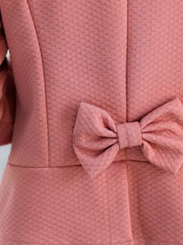 Women's Blazer Fall Short Bow Coat White Black Pink Fuchsia Elegant Street Spring Open Front Round Neck Regular Fit S M L XL XXL 3XL