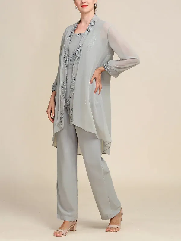 Round Neck Printed Vest Top Trousers Three-piece Suit