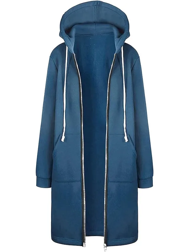 Women's Casual Jacket Fall Windproof Hoodie Jacket with Pockets Casual Workout Regular Long Coat Warm Stylish Long Sleeve Plain Black Pink Wine Sport Street