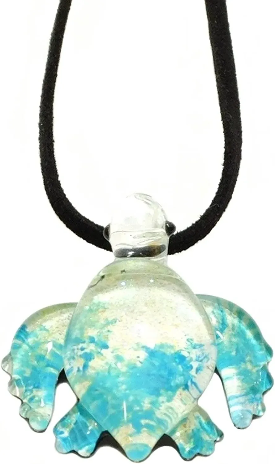 Handmade Sky Blue Sea Turtle Art Glass Blown Sea Animal Figurine Pendant Necklace Jewelry