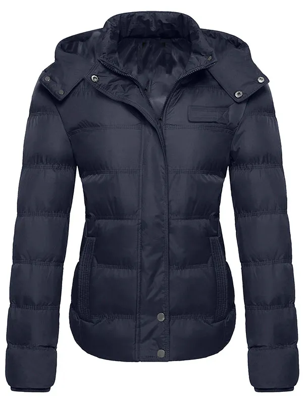 Women's thick winter jacket quilted warm down jacket with detachable hood