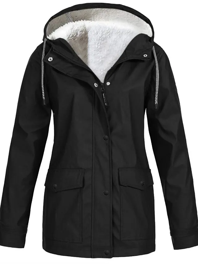 Women's Winter Coat Hoodie Jacket Windproof Warm Street Sport Daily Wear Vacation Button Pocket Drawstring with Pockets Single Breasted Hoodie Fashion Daily Plush Street Style Solid Color Regular Fit