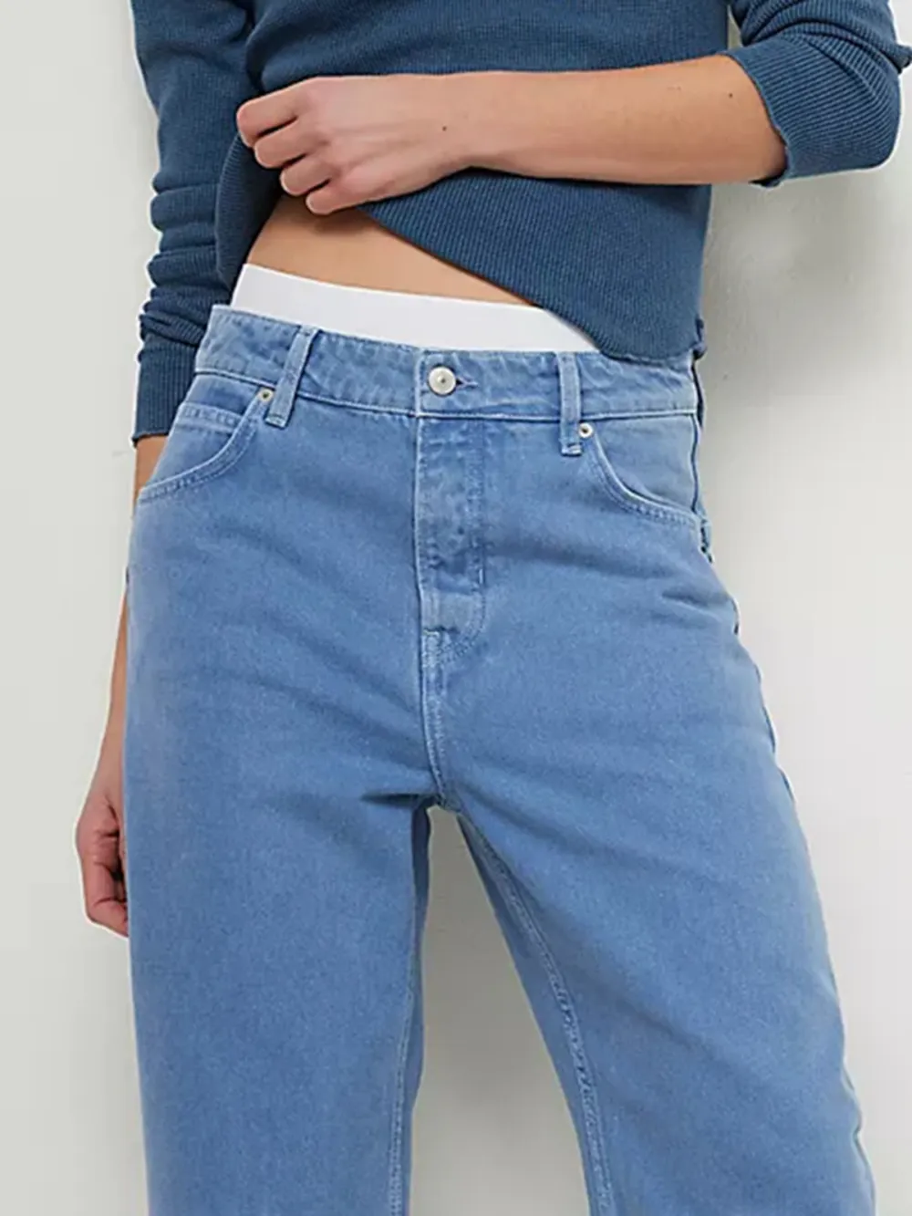 Casual Style Dropped Boyfriend Jeans Blue