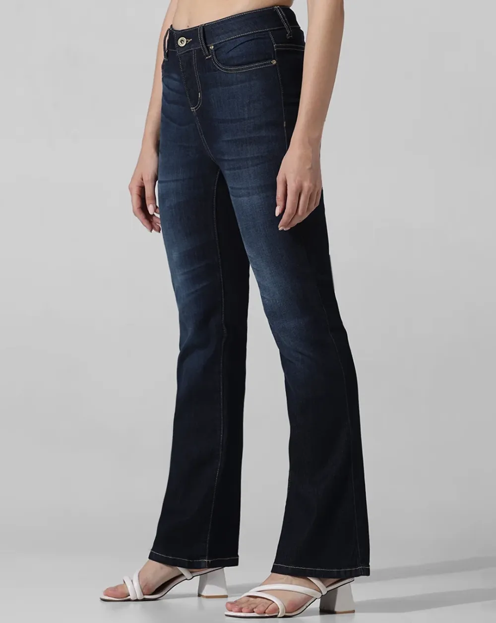 Blue Mid Rise Flared Jeans