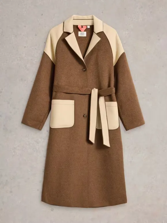 Wool Blend Coat In Natural Multi