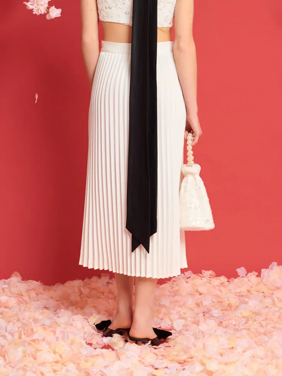 Casual Pleated Midi Skirt