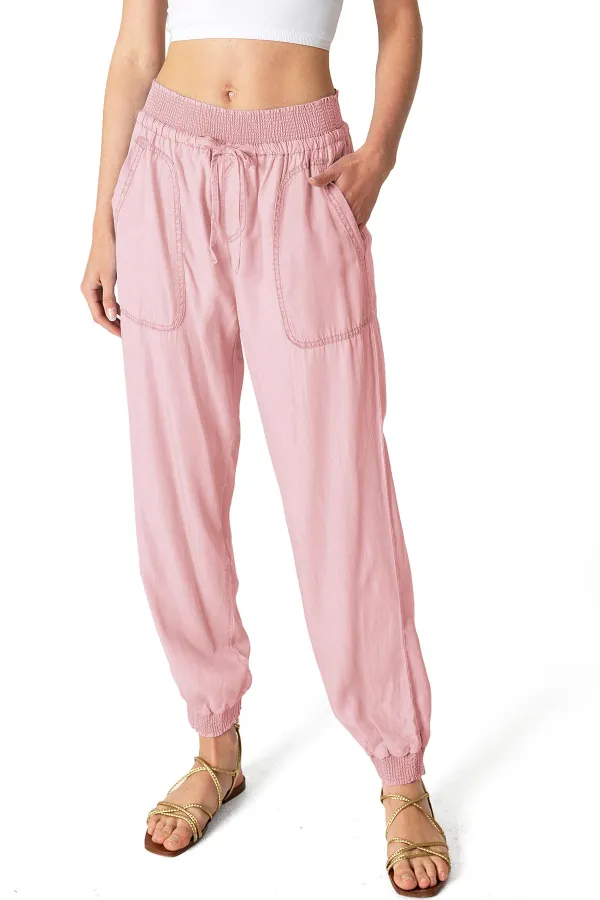 Solid Color Elastic Waist Joggers