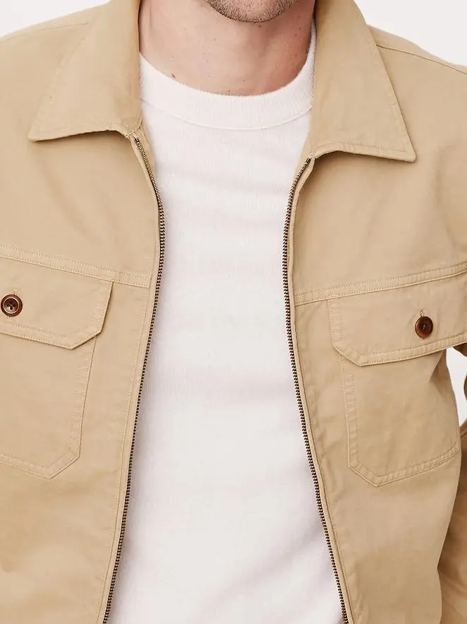 Men's Cotton Workwear Khaki Beige Multi-Pocket Casual Jacket