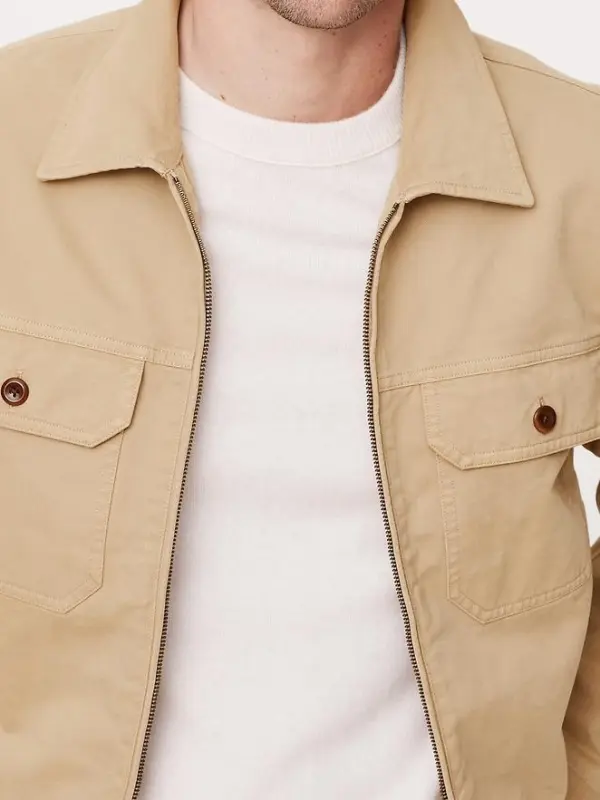 Men's Cotton Workwear Khaki Beige Multi-Pocket Casual Jacket