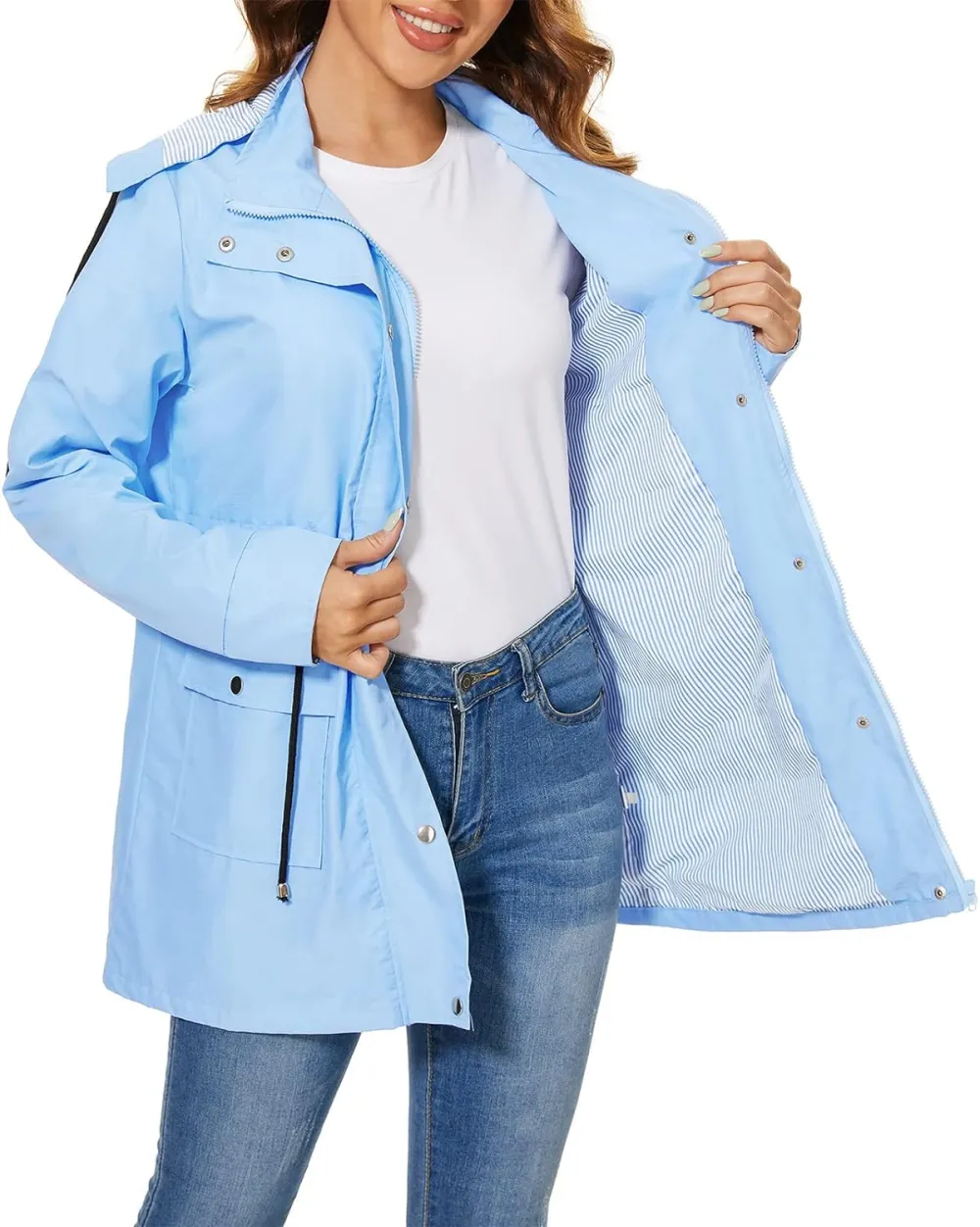 American Trends Rain Jackets for Women Waterproof with Hood Long Rain Coat Windbreaker Jacket