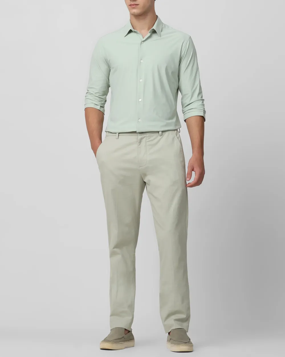 Leisure Soft And Comfortable Slim-Fit Dark Light Green Shirt