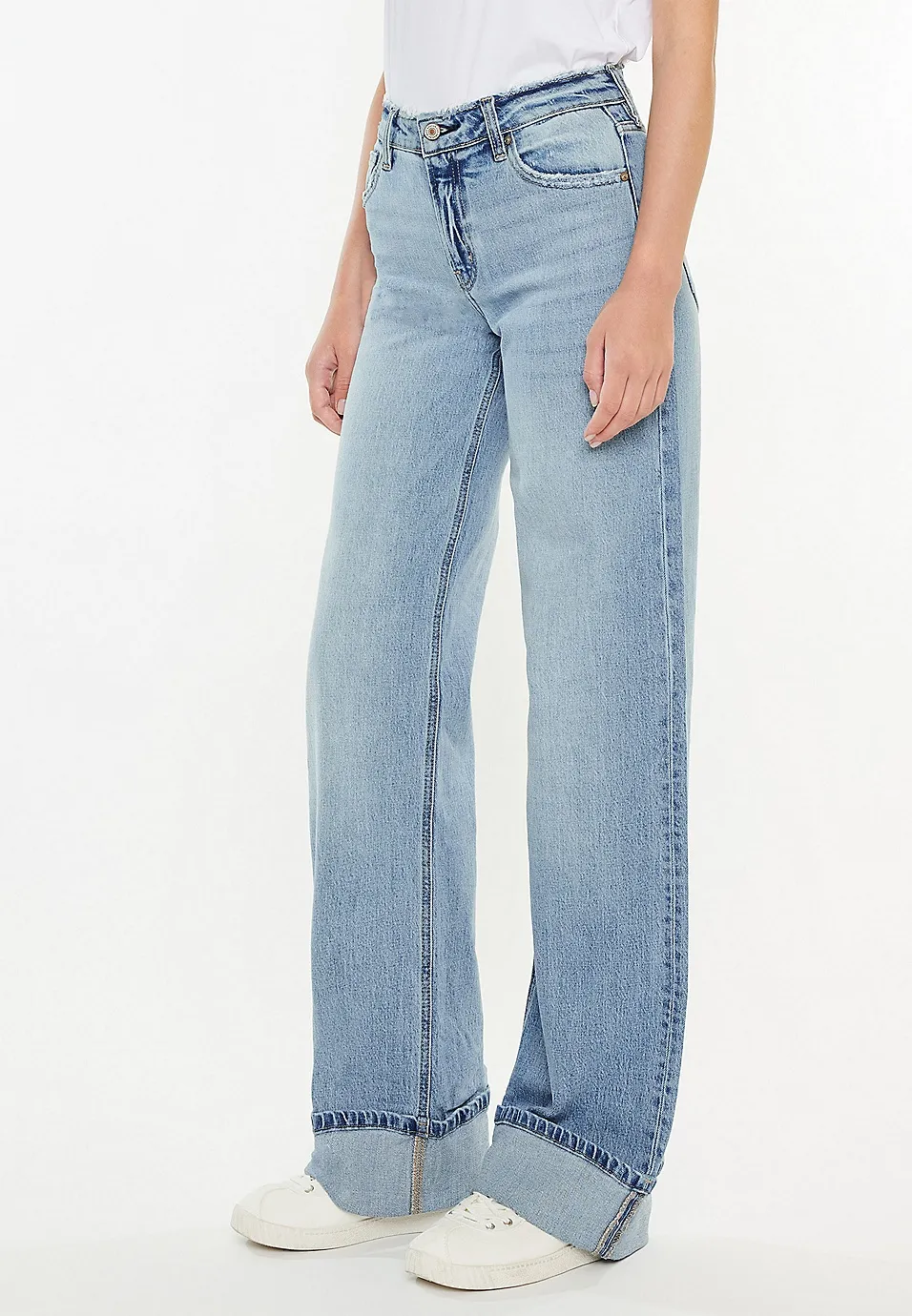High Rise Cuffed Wide Leg Jean