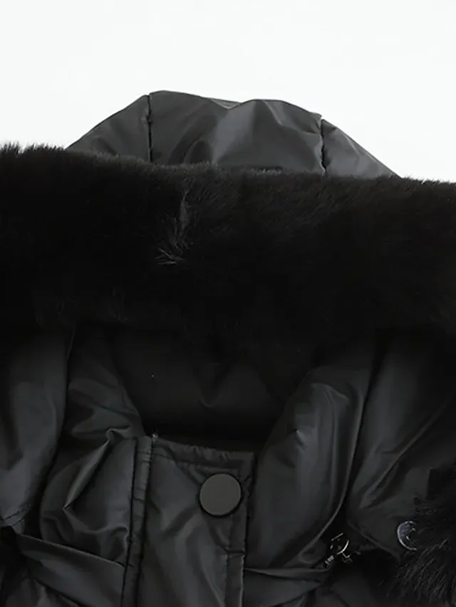 Women's Parka Puffer Jacket Winter Coat Zip up Hooded Coat with Fur Collar Drawstring Thermal Warm Heated Coat Removable Hood Fall Outerwear with Pockets Warm Classic Long Sleeve Light Blue Pink Black