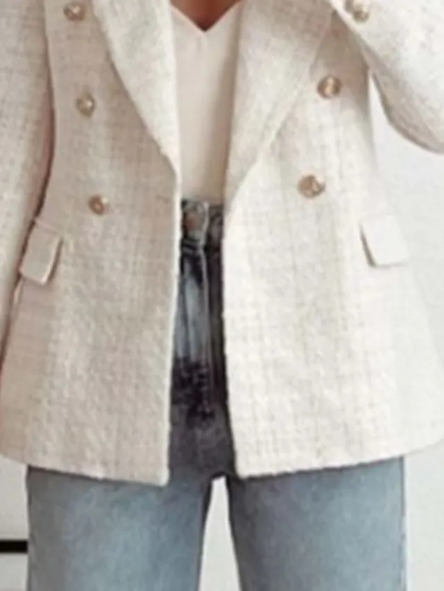 Women's Blazer Casual Jacket Lightweight Comfortable Formal Office / Career Street Weekend Button Pocket Double Breasted Turndown Fashion Professional OL Style Formal Solid Color Regular Fit Outerwear