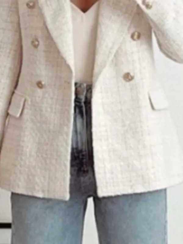 Women's Blazer Casual Jacket Lightweight Comfortable Formal Office / Career Street Weekend Button Pocket Double Breasted Turndown Fashion Professional OL Style Formal Solid Color Regular Fit Outerwear