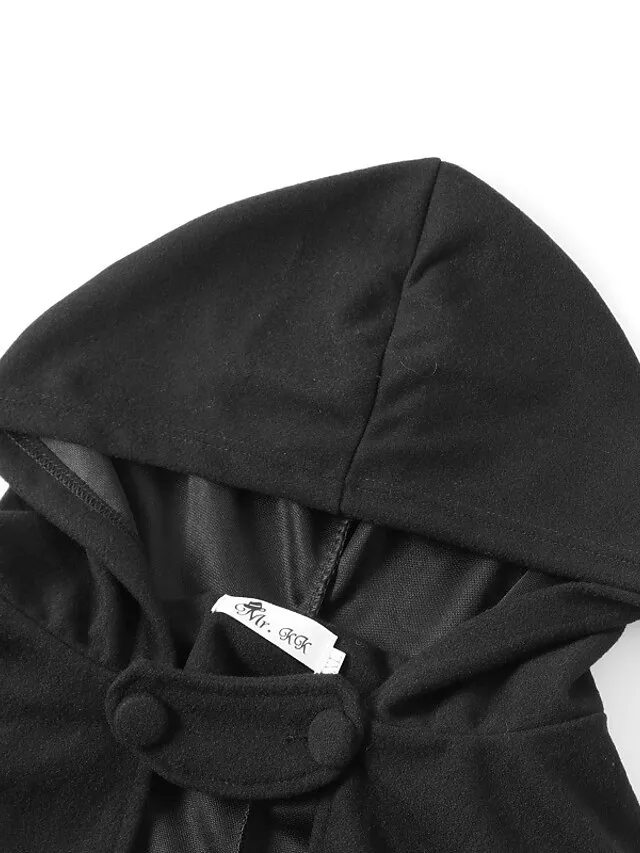 Women's Winter Coat Cloak / Halloween Xmas Capes Long Layered Coat Warm Windproof Overcoat Fall Single Breasted Hooded Coat Green Black Blue Gray Christmas Crewneck S M L XL / Winter