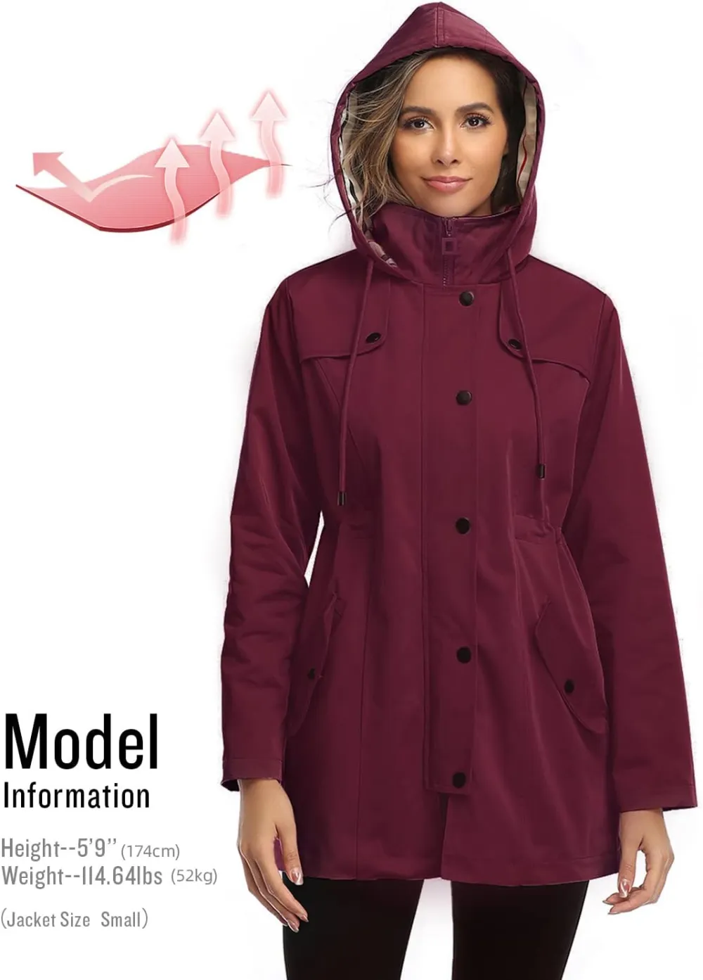 Women's Long Hooded Rain Jacket Outdoor Raincoat Windbreaker