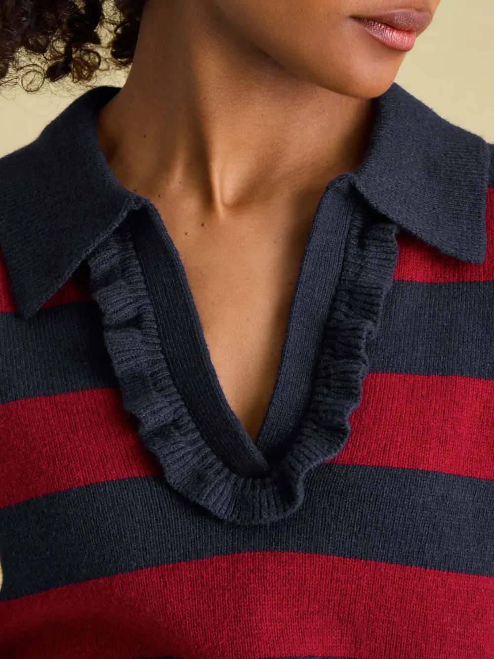 Red/Navy V Neck Stripe Jumper with Collar