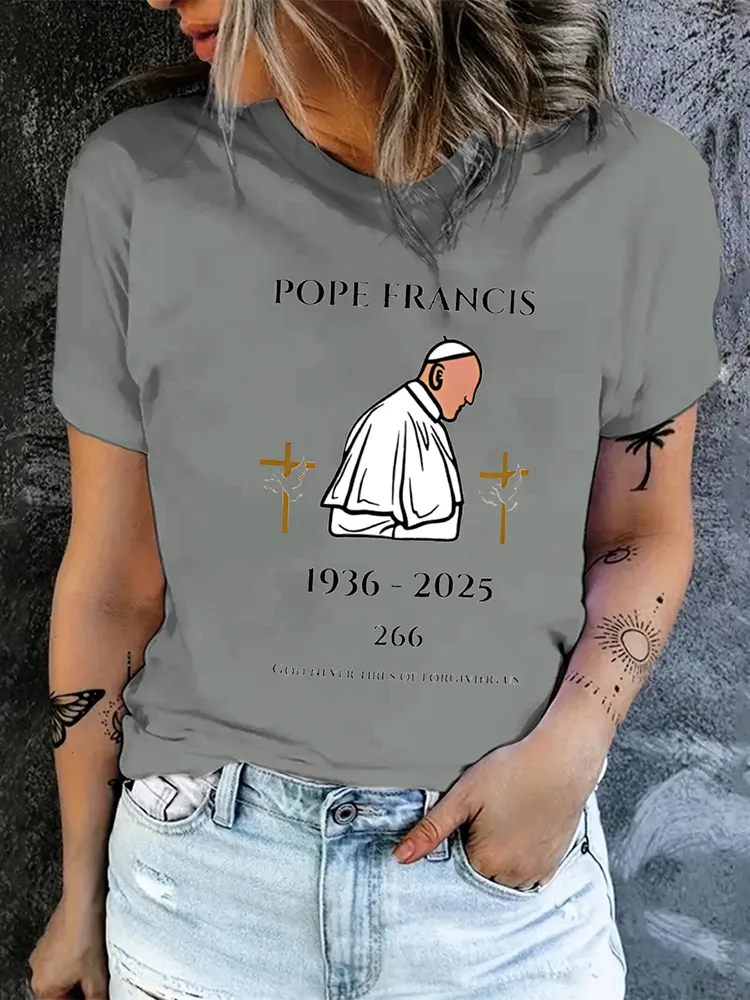 Women's God Never Tires Of Forgiving Us Print Short Sleeve Round Neck Cotton T-Shirt