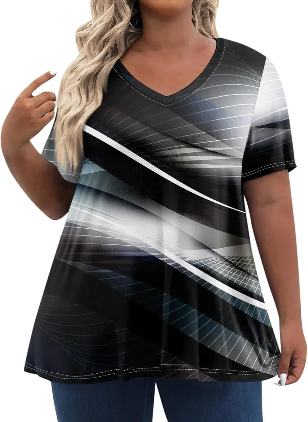 Plus Size Tops for Women Dressy Short Sleeve V Neck Shirts for Women Summer Tops for Women 2024 Floral Print Top