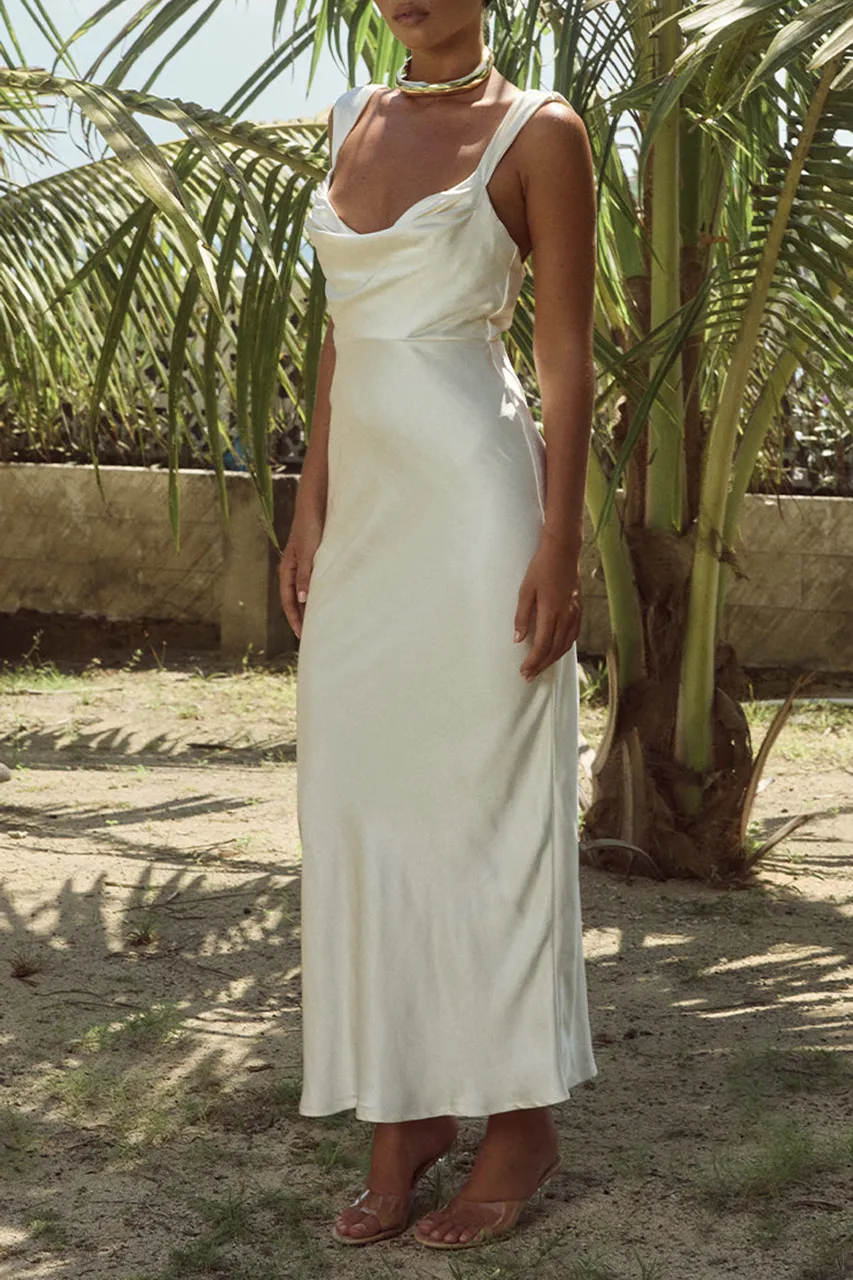 White Silky Fabric Gown Dress