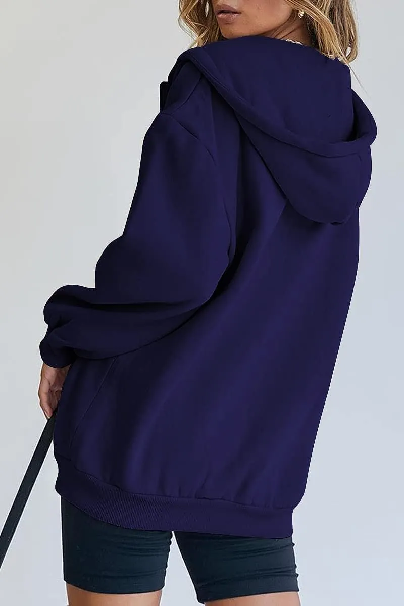 Women's Cute Hoodies Teen Girl Fall Jacket Oversized Sweatshirts Casual Drawstring Zip Up Y2K Hoodie with Pocket