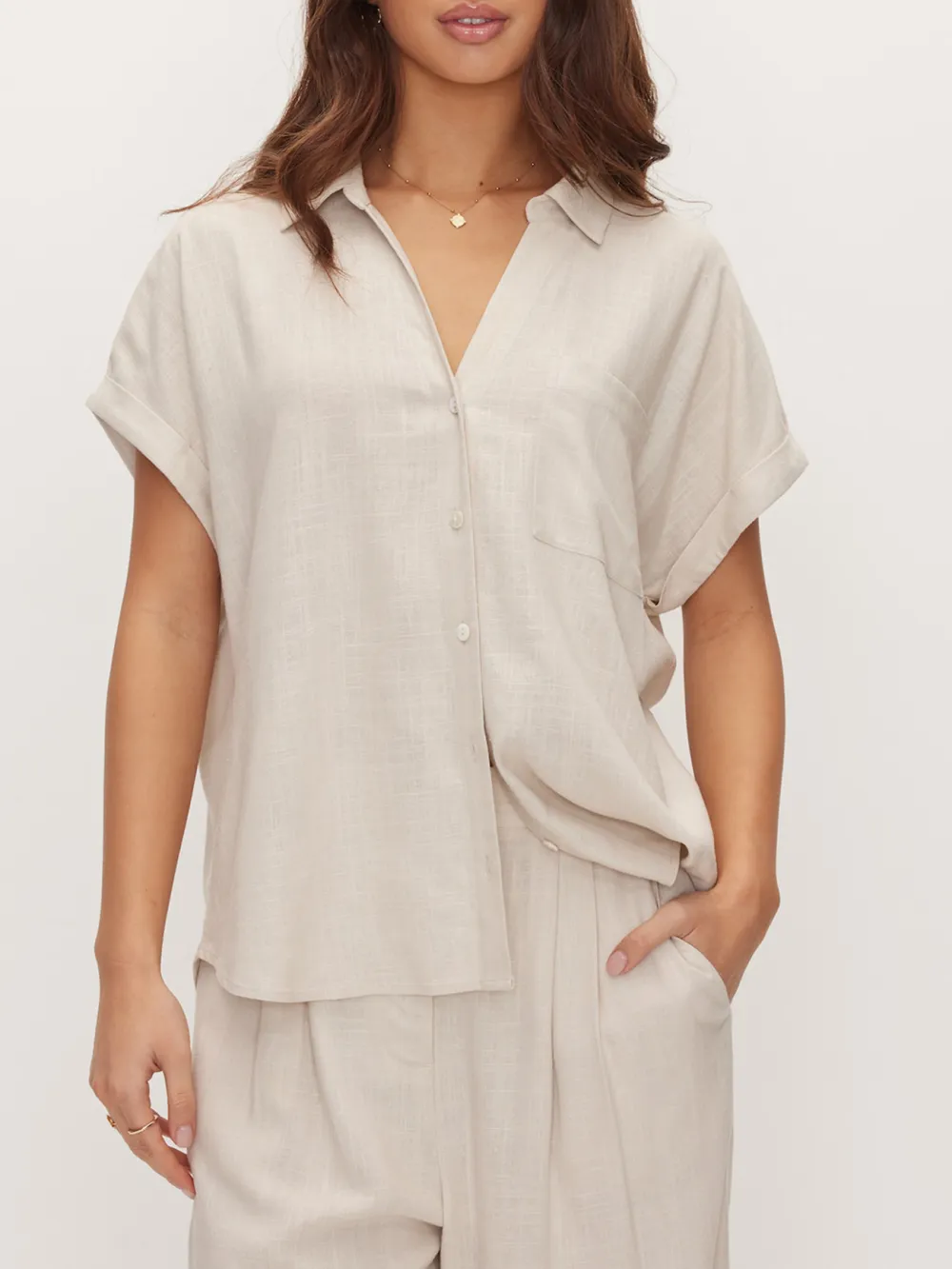 Button Front Slight Stretch Shirt