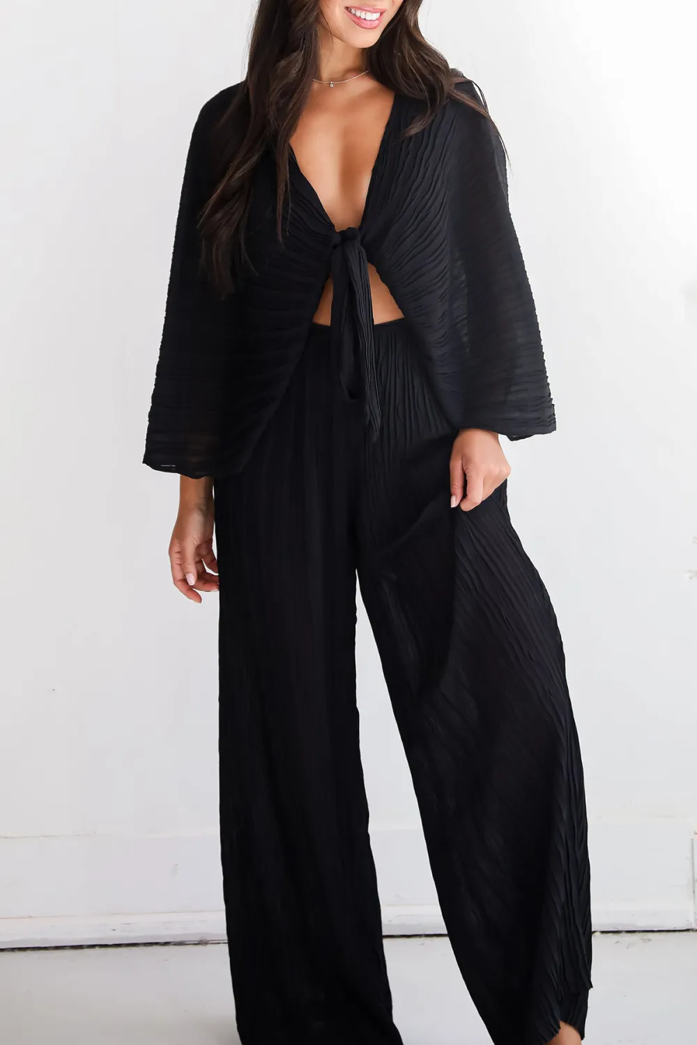 Sophisticated Step Black Pleated Wide Leg Pants