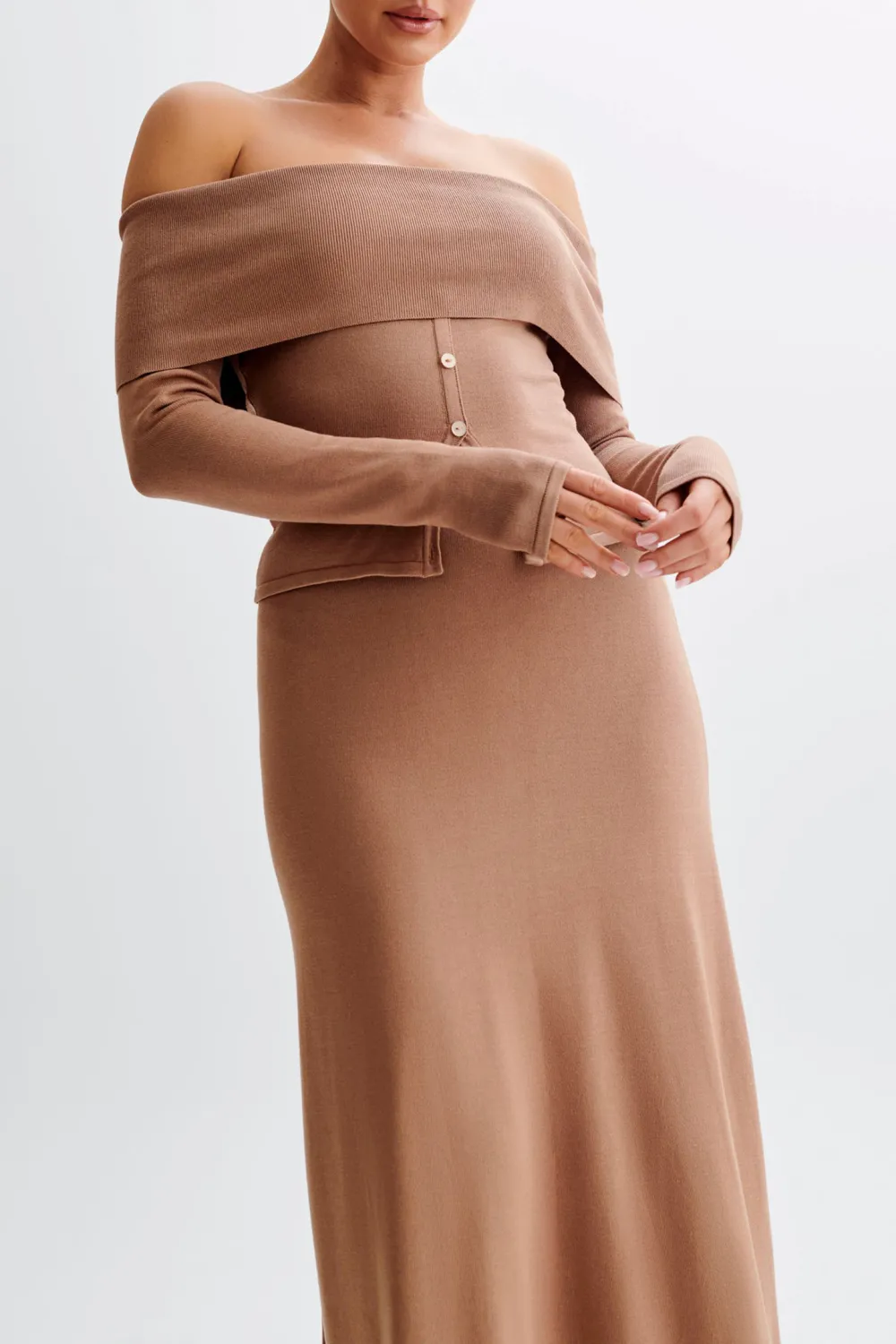 Buttoned Off Shoulder Knit Top