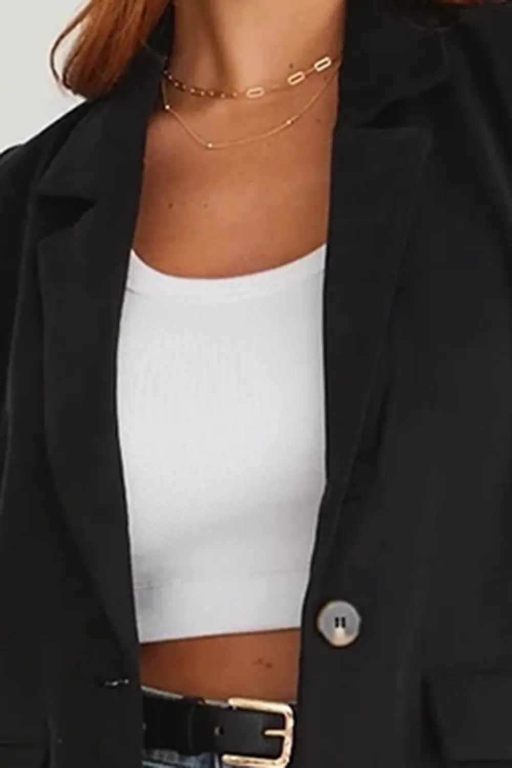 Black Linen Blend Button - Up Vest