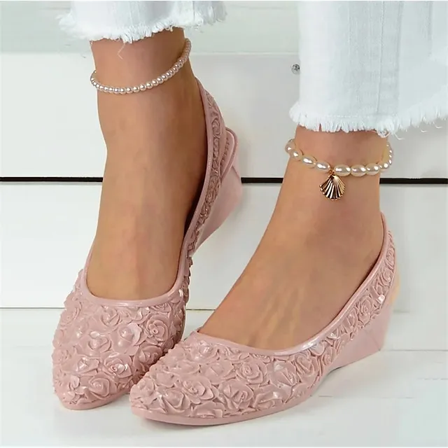 Women's Sandals Wedge Heels Outdoor Beach Summer Wedge Heel Pointed Toe Elegant Casual Minimalism PVC Loafer Solid Color Black Pink Green