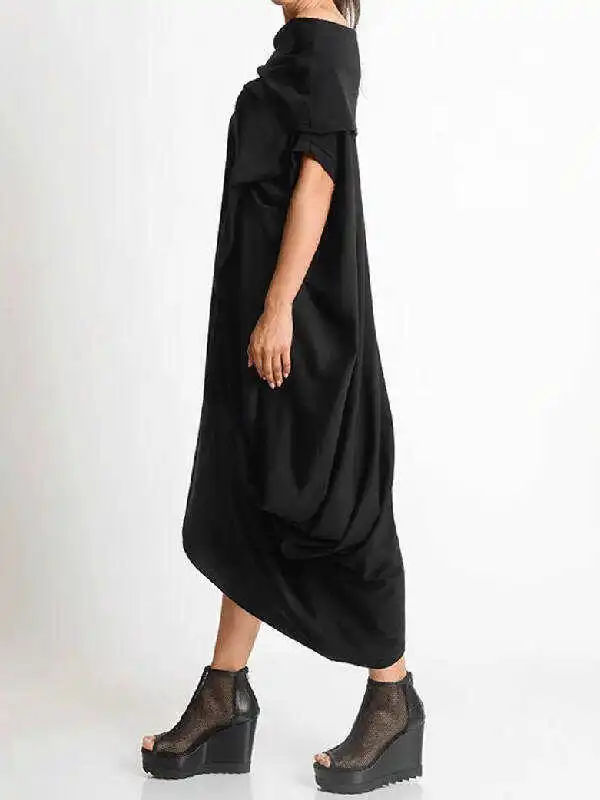 Loose Asymmetric Solid Color Midi Dresses