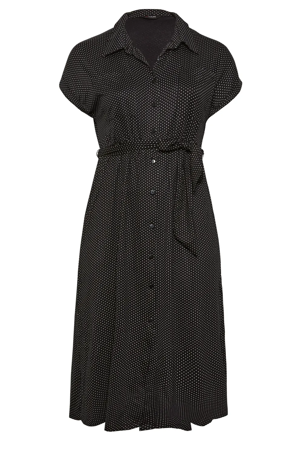 YOURS Curve Black Polka Dot Print Spilt Hem Midaxi Shirt Dress