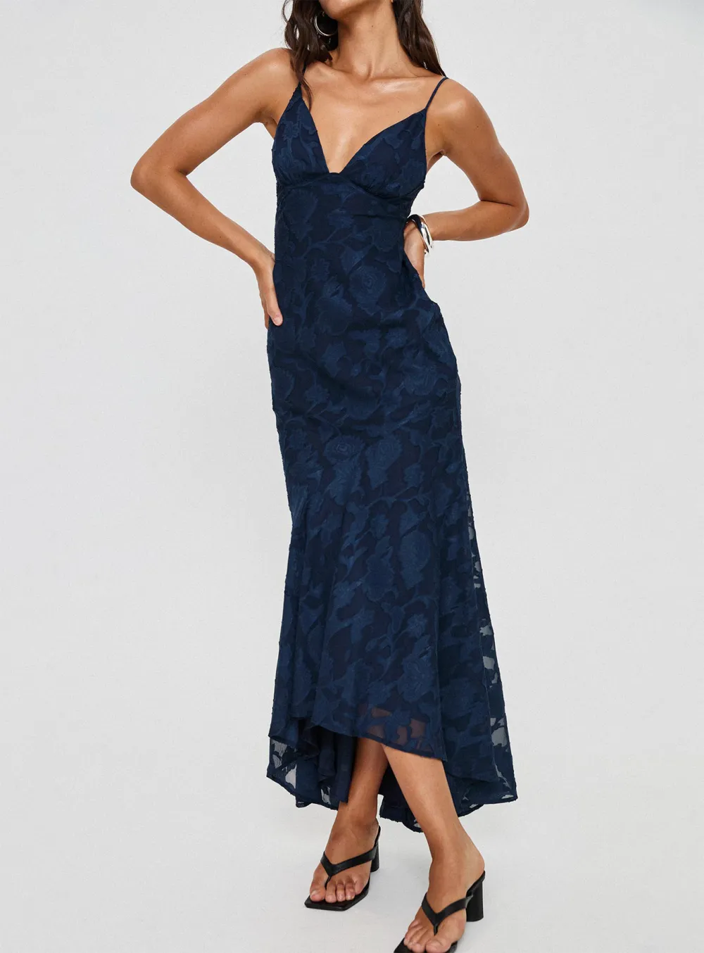Lace Trimmed Spaghetti Strap Maxi Dress