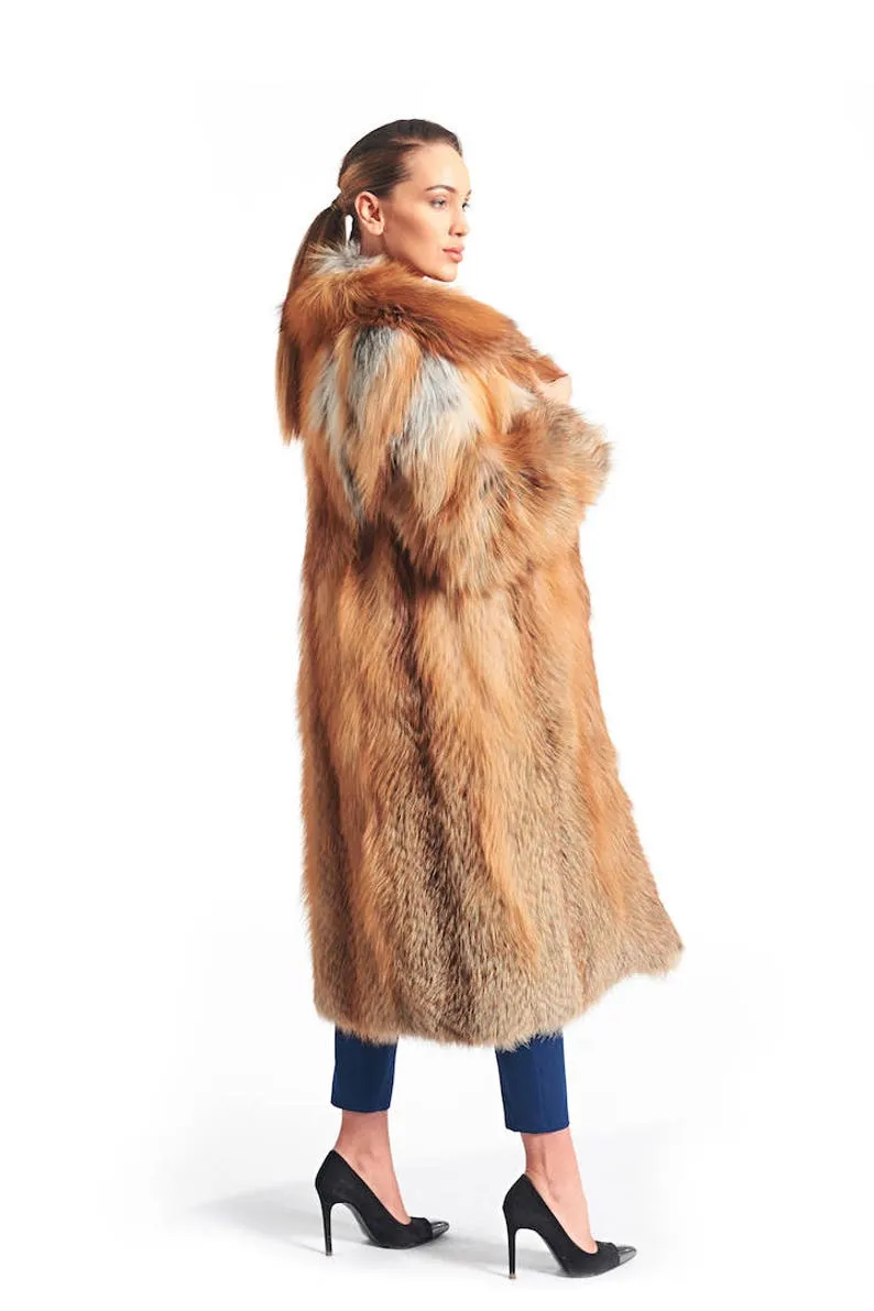 Full Length Red Fox Fur Coat Shawl Collar