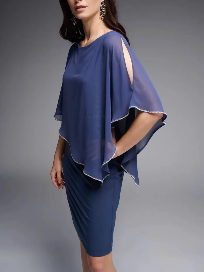 Midnight Blue Sheer - Sleeve Wrap Dress