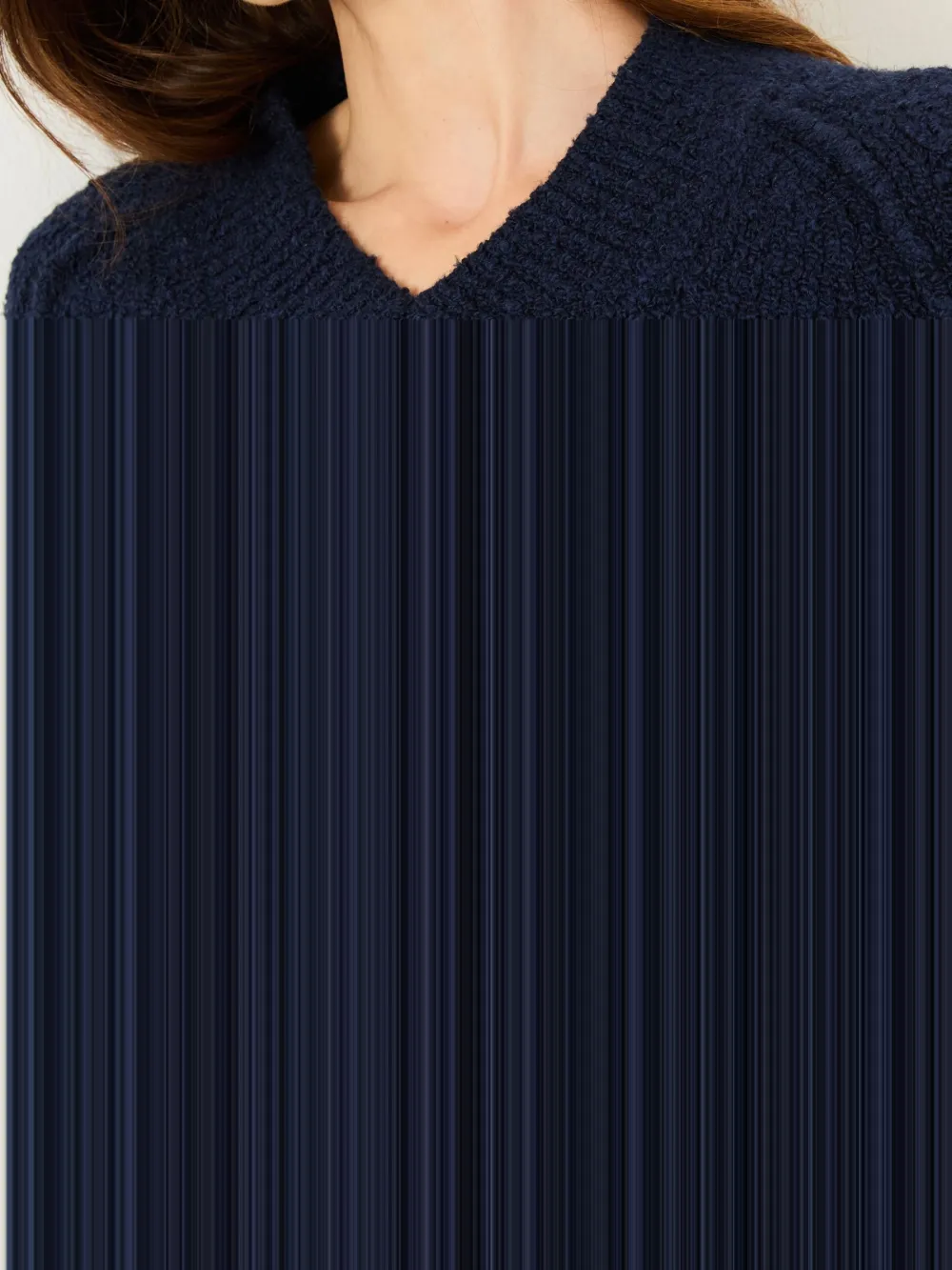 Navy Bonnie Boucle V-Neck Jumper