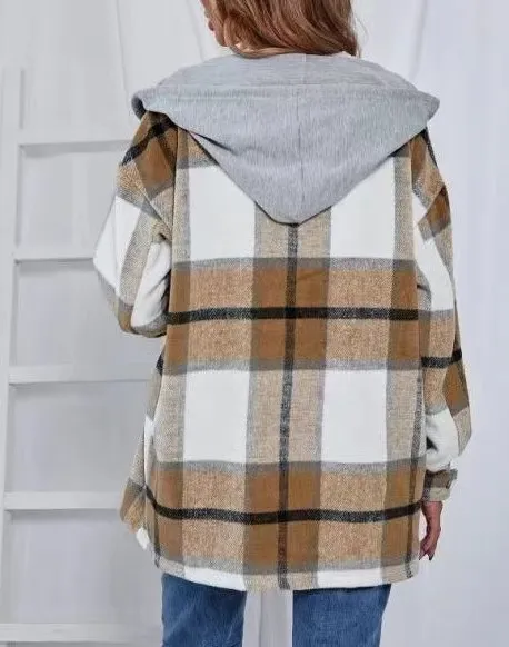 Plaid pattern open front casual sweater