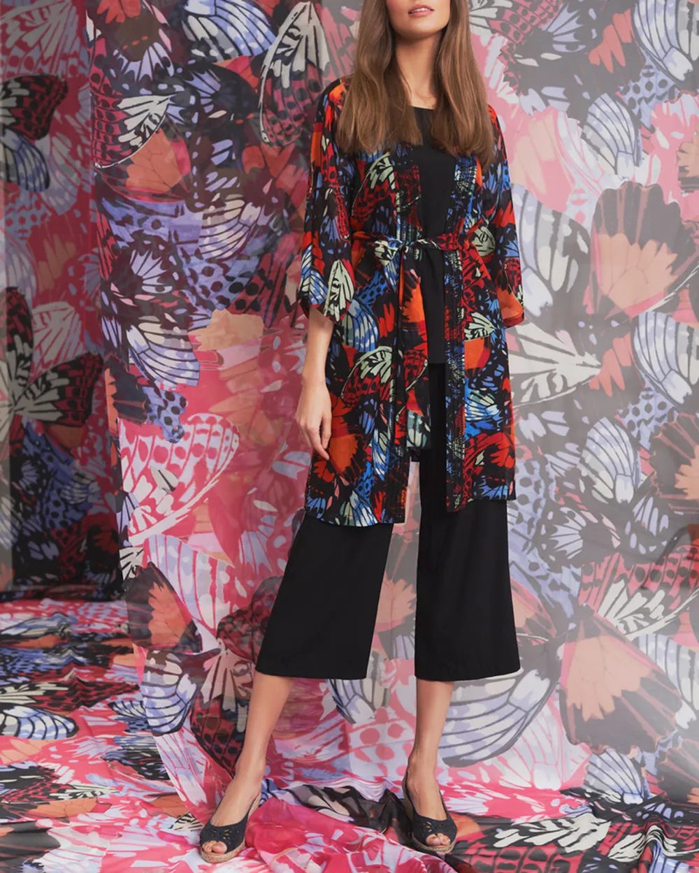 Floral Print Belted Duster Coat