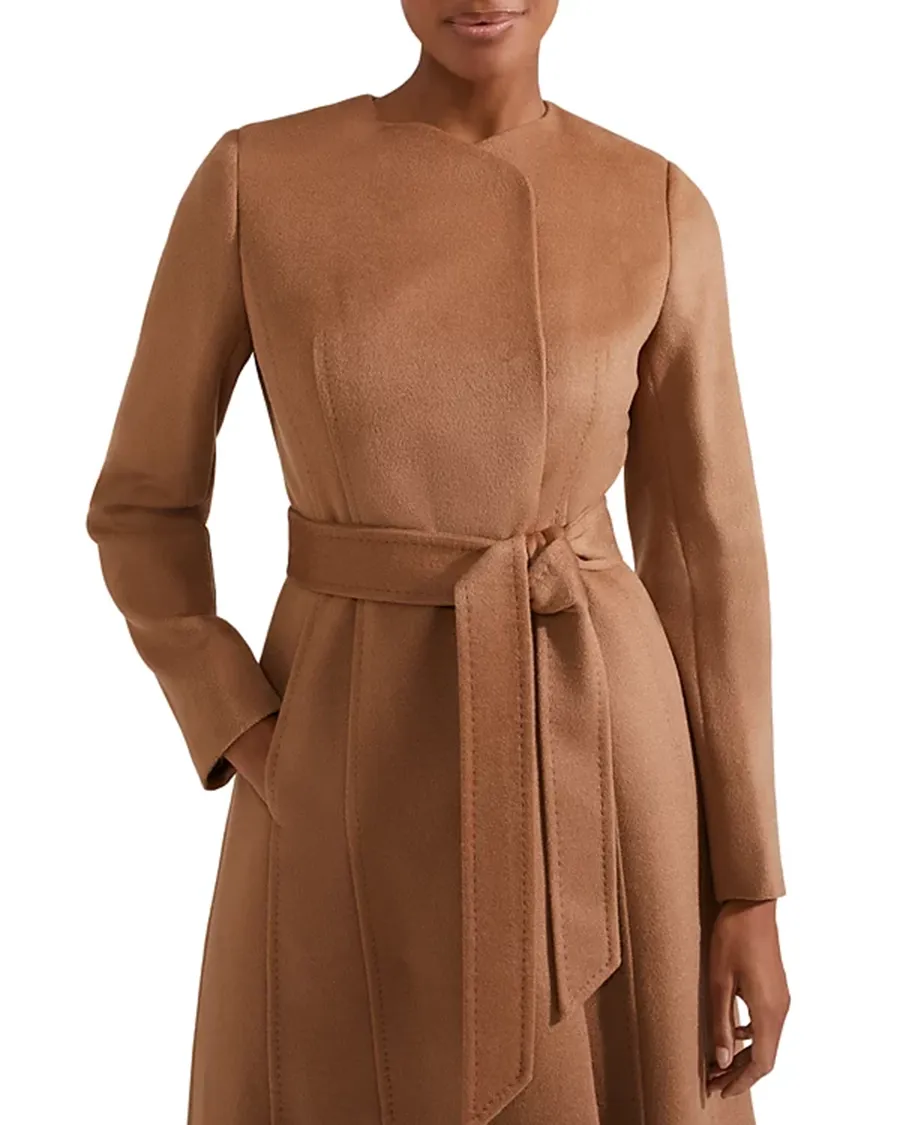 Long Sleeves Dark Camel Belted Coat
