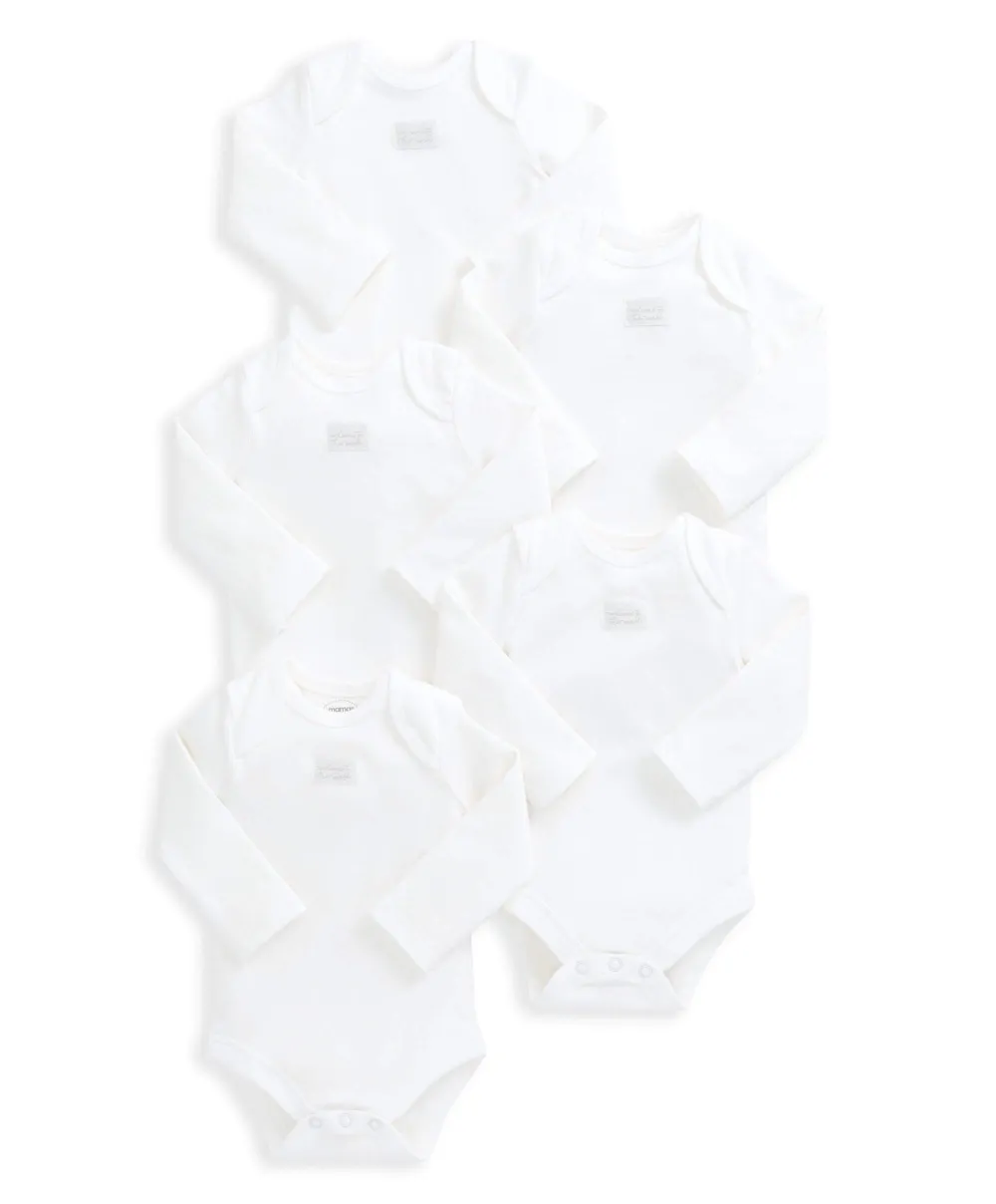 Organic Longsleeved Bodysuits (5 Pack) -  White