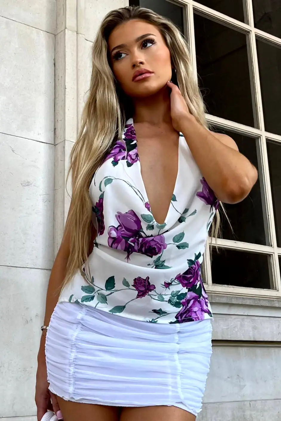 Moment Of Time Floral Halter Top - Ivory/combo