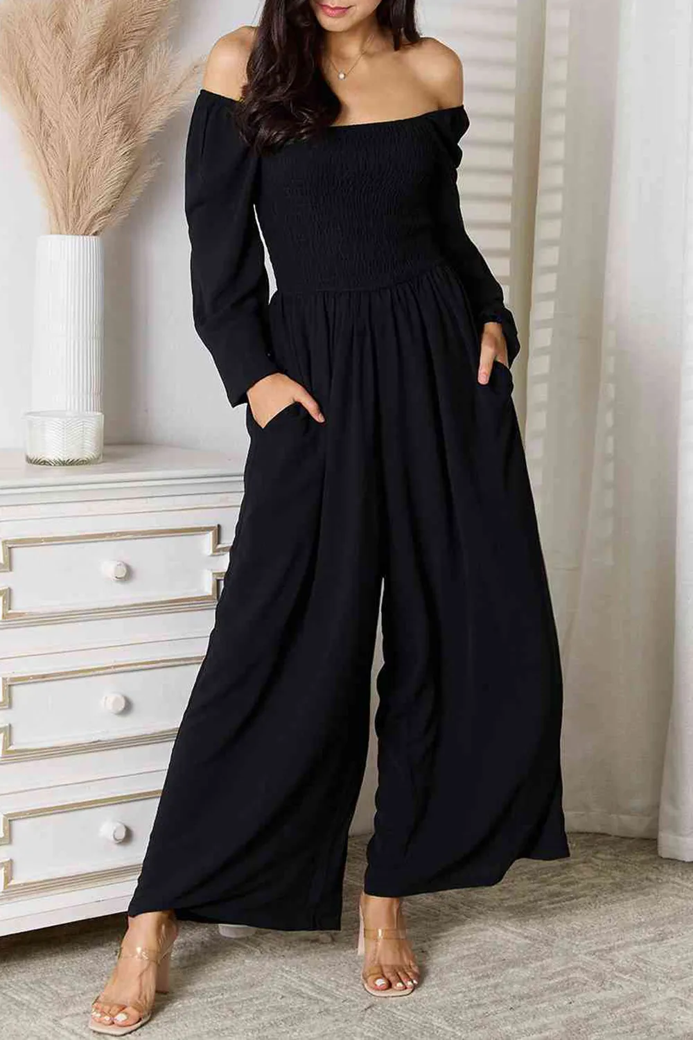 Black Minimalism Tasteful Off-The-Shoulder Jumpsuit